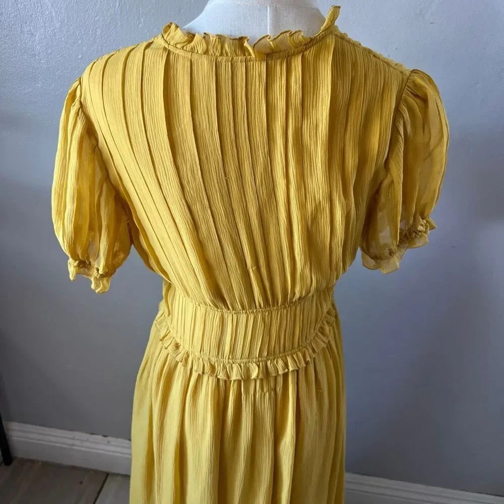 Ulla Johnson Midi Dress Sonja Honey Ruffled Chiffon 2 Silk Chiffon
